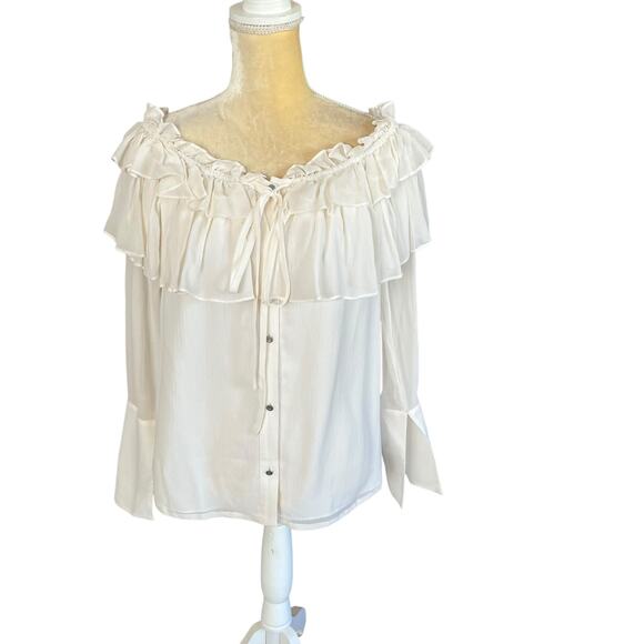 Opening Ceremony Ivory Ruffle Off Shoulder Silk Blouse Top Size 2 - Picture 1 of 12